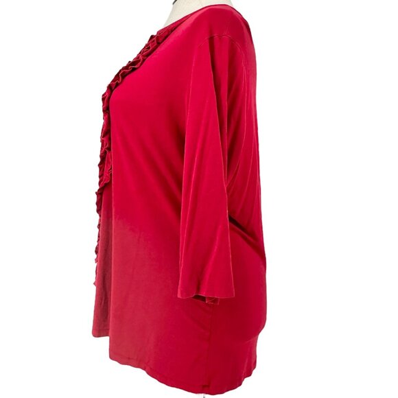 Lane Bryant Tunic Top Womens Size 22/24W Red Ruffle Front 3/4 Sleeve Soft Comfy - Picture 4 of 9